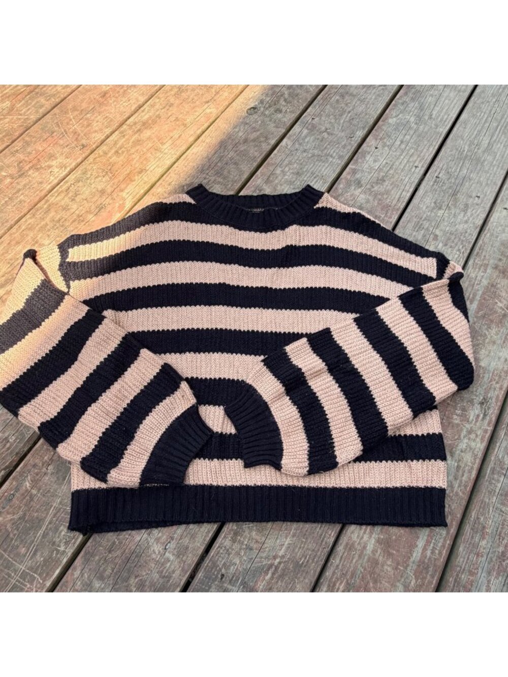 Striped Knit Sweater In Black & Beige